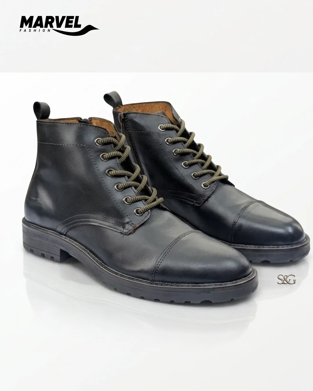 Leather High Ankle Boot Black