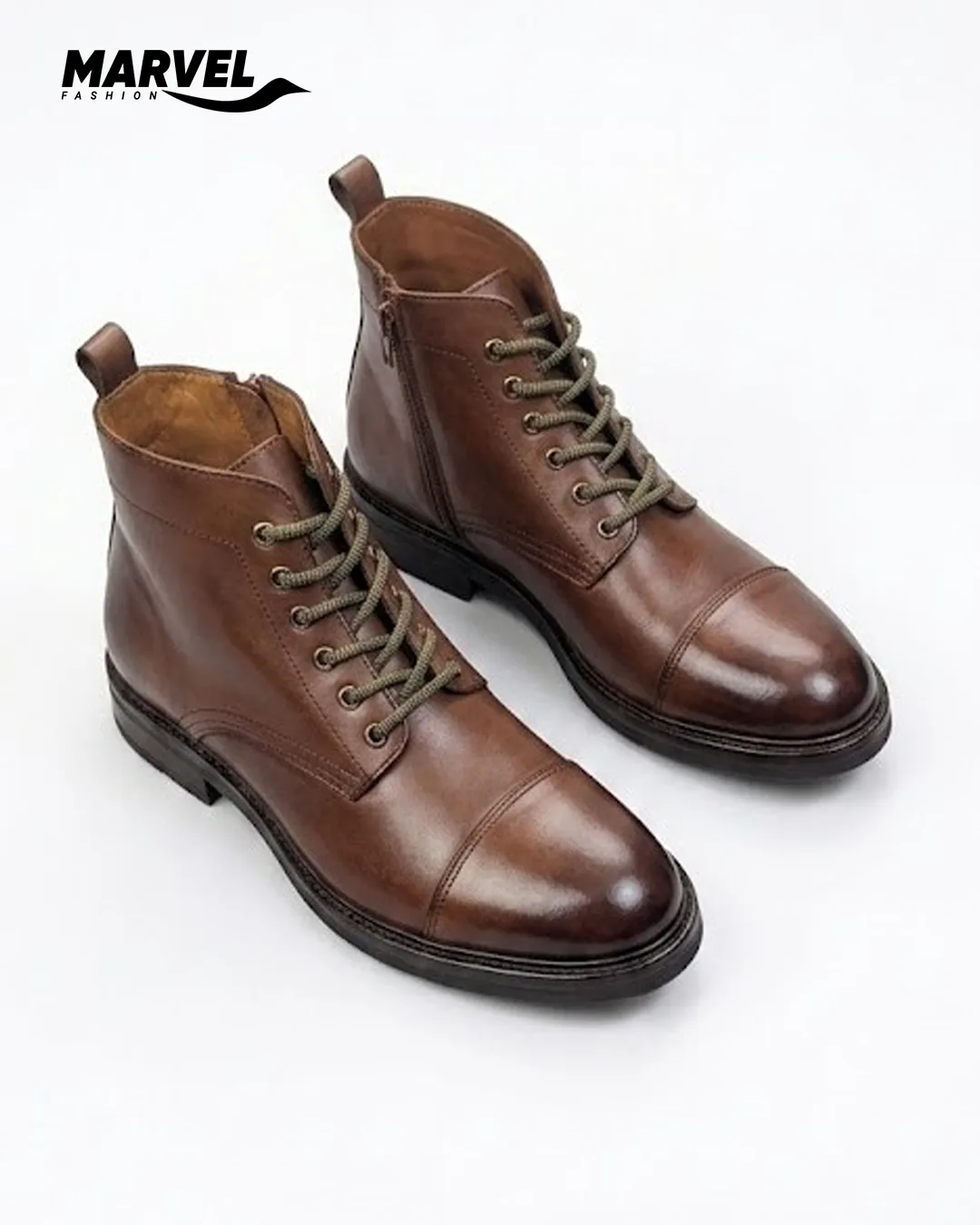 Leather High Ankle Boot Chocolete